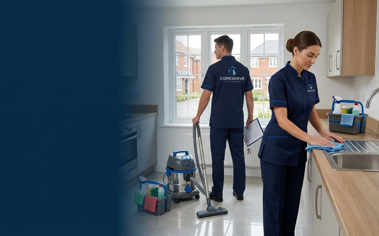 Coreserve cleaning team preparing a kitchen for property handover